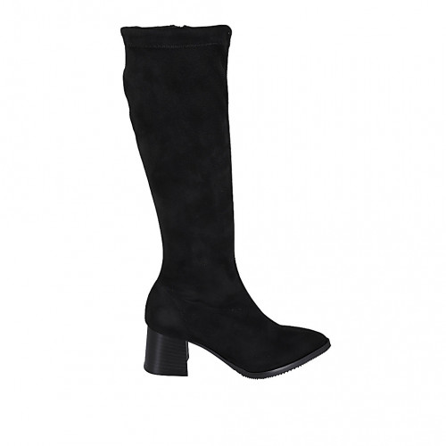 Woman's pointy boot in black suede and elastic material with zipper heel 5 - Available sizes:  32, 42, 43