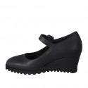 Woman's pump with strap and removable insole in black leather wedge heel 6 - Available sizes:  31, 42, 44
