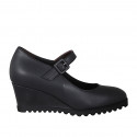 Zapato para mujer con cinturon y plantilla extraible en piel negra cuña 6 - Tallas disponibles:  31, 42, 44