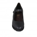 Woman's pump with strap and removable insole in black leather wedge heel 6 - Available sizes:  31, 42, 44