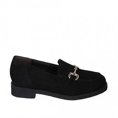 Mocassin pour femmes avec accessoire et semelle amovible en daim noir talon 3 - Pointures disponibles:  31, 32, 34