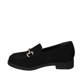 Woman's mocassin with accessory and removable insole in black suede heel 3 - Available sizes:  31 2