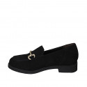 Woman's mocassin with accessory and removable insole in black suede heel 3 - Available sizes:  31, 32, 34