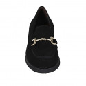 Woman's mocassin with accessory and removable insole in black suede heel 3 - Available sizes:  31, 32, 34