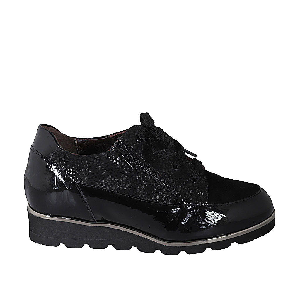 Black wedge best sale lace up shoes
