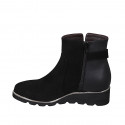 Woman's ankle boot with removable insole, accessory and zipper in black suede and leather wedge heel 4 - Available sizes:  42