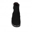 Woman's ankle boot with removable insole, accessory and zipper in black suede and leather wedge heel 4 - Available sizes:  42