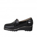 Woman's mocassin with accessory, elastic bands and removable insole in black patent leather and leather wedge heel 4 - Available sizes:  34, 45, 46