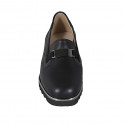 Woman's mocassin with accessory, elastic bands and removable insole in black patent leather and leather wedge heel 4 - Available sizes:  45, 46