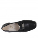 Woman's mocassin with accessory, elastic bands and removable insole in black patent leather and leather wedge heel 4 - Available sizes:  45, 46