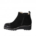 Woman's ankle boot with removable insole, elastic and zipper in black suede and patent leather wedge heel 4 - Available sizes:  32, 42