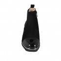 Woman's ankle boot with removable insole, elastic and zipper in black suede and patent leather wedge heel 4 - Available sizes:  32, 42