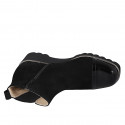 Woman's ankle boot with removable insole, elastic and zipper in black suede and patent leather wedge heel 4 - Available sizes:  32, 42