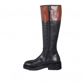 Bota para mujer en piel negra y cognac con cremallera tacon 4 - Tallas disponibles:  33 2