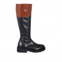 Woman's boot in black and tan brown leather with zipper heel 4 - Available sizes:  33, 42