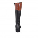 Woman's boot in black and tan brown leather with zipper heel 4 - Available sizes:  33, 42