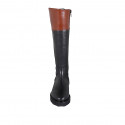 Woman's boot in black and tan brown leather with zipper heel 4 - Available sizes:  33, 34, 42, 43, 45, 46