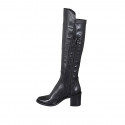 Woman's knee-high boot in black elastic material and leather with half zipper heel 7 - Available sizes:  33, 34, 45