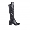 Woman's knee-high boot in black elastic material and leather with half zipper heel 7 - Available sizes:  33, 34, 45