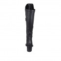 Woman's knee-high boot in black elastic material and leather with half zipper heel 7 - Available sizes:  33, 34, 45