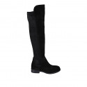 Woman's knee-high boot in black suede and elastic material with half zipper heel 3 - Available sizes:  44, 45