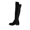Woman's knee-high boot in black suede and elastic material with half zipper heel 3 - Available sizes:  44, 45