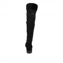 Woman's knee-high boot in black suede and elastic material with half zipper heel 3 - Available sizes:  44, 45