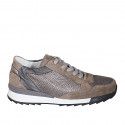 Woman's laced shoe in grey and copper printed leather and beige suede with removable insole wedge heel 4 - Available sizes:  45