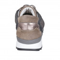 Woman's laced shoe in grey and copper printed leather and beige suede with removable insole wedge heel 4 - Available sizes:  45