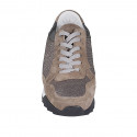 Woman's laced shoe in grey and copper printed leather and beige suede with removable insole wedge heel 4 - Available sizes:  45
