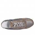 Woman's laced shoe in grey and copper printed leather and beige suede with removable insole wedge heel 4 - Available sizes:  45