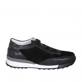 Woman's laced shoe with removable insole in black suede and leather wedge heel 4 - Available sizes:  42