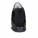 Zapato deportivo con cordones y plantilla extraible para mujer en gamuza y piel negra cuña 4 - Tallas disponibles:  42, 43, 45