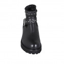Woman's ankle boot with zipper, buckle and studs in black leather heel 5 - Available sizes:  32, 43, 44, 45