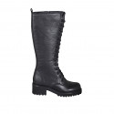 Woman's laced ankle boot with zipper in black leather heel 5 - Available sizes:  32, 45