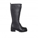 Woman's laced ankle boot with zipper in black leather heel 5 - Available sizes:  32, 34, 43, 44, 45
