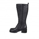 Woman's laced ankle boot with zipper in black leather heel 5 - Available sizes:  32