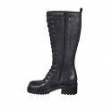 Woman's laced ankle boot with zipper in black leather heel 5 - Available sizes:  32, 34, 43, 44, 45