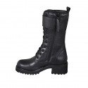 Woman's laced ankle boot with zipper and buckles in black leather heel 5 - Available sizes:  45