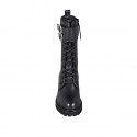 Woman's laced ankle boot with zipper and buckles in black leather heel 5 - Available sizes:  32, 34, 42, 43, 45