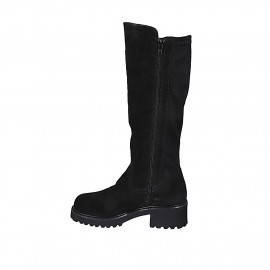 Woman's boot with zipper in black suede and elastic material heel 5 - Available sizes:  32, 43, 44 2