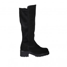 Woman's boot with zipper in black suede and elastic material heel 5 - Available sizes:  32, 43, 44