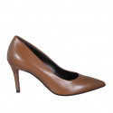 Zapato de salon puntiagudo para mujer en piel cognac tacon 7 - Tallas disponibles:  32, 33, 42, 45, 46