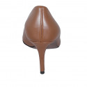 Woman's pointy pump in cognac brown leather heel 7 - Available sizes:  32, 33, 42, 45, 46