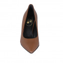 Woman's pointy pump in cognac brown leather heel 7 - Available sizes:  32, 33, 42, 45, 46