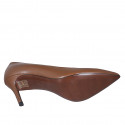 Zapato de salon puntiagudo para mujer en piel cognac tacon 7 - Tallas disponibles:  32, 33, 42