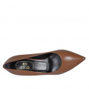 Zapato de salon puntiagudo para mujer en piel cognac tacon 7 - Tallas disponibles:  32, 33, 42, 45, 46