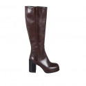 Woman's platform boot in brown leather with zipper heel 9 - Available sizes:  33, 42, 43, 44