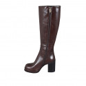 Woman's platform boot in brown leather with zipper heel 9 - Available sizes:  33, 42, 43, 44