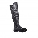 Woman's knee-high boot in black elastic material and leather with half zipper heel 3 - Available sizes:  44, 45, 47